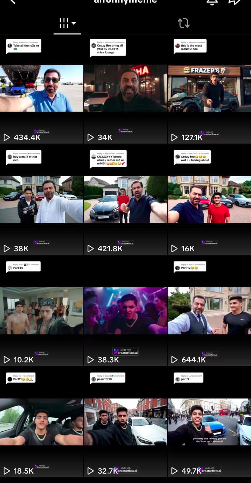 @aifunnymeme Instagram Reels — 52.2K, 388K, 320K views