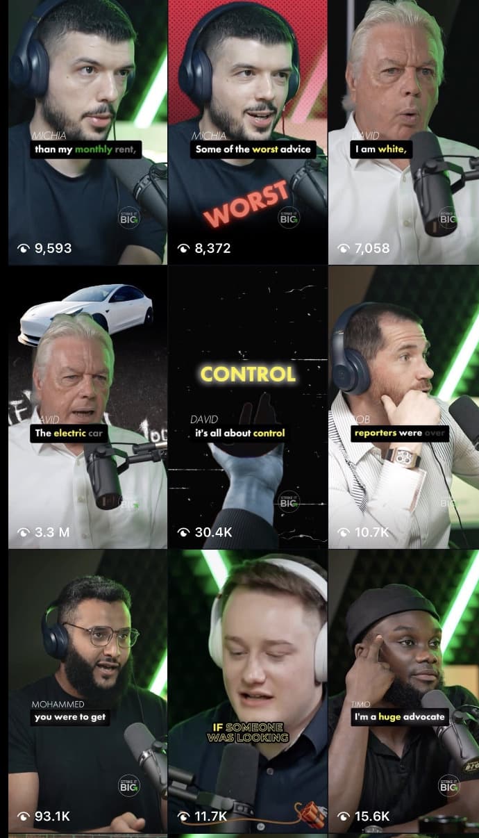 TikTok grid — David Icke, 3.3M views, 93.1K views