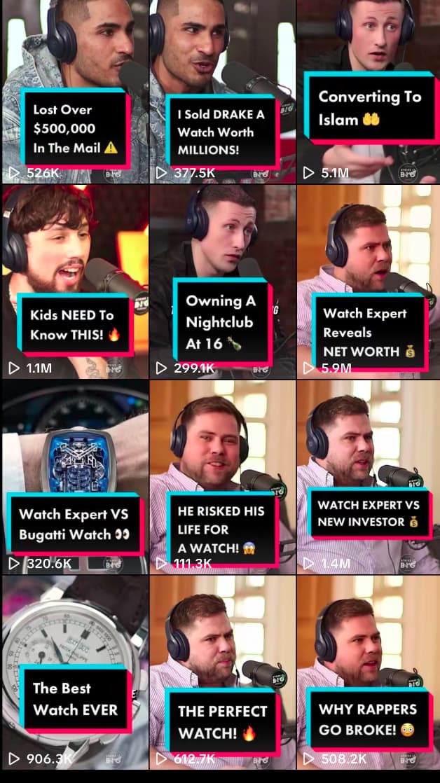 YouTube Shorts grid — Drake, 5.1M, 5.9M, 906K views